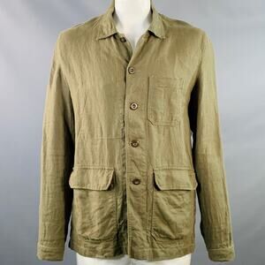 ARPENTEUR Size L Green Olive Woven Linen Chore Jacket